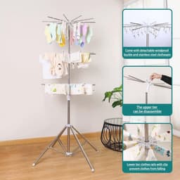 3-laags Opvouwbaar Kleding Droogrek voor Binnen en Buiten - Ruimtebesparend met Handdoekstangen en Wasknijpers — thumbnail 3