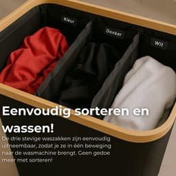AKSA Home® Wasmand met Wieltjes - Wassorteerder met 3 vakken - Wasmand Opvouwbaar met Deksel - 160L - Zwart — thumbnail 4