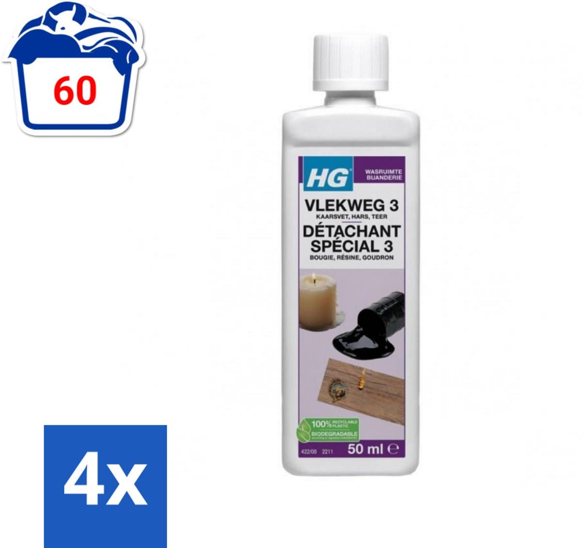 HG - Wasruimte - Vlekweg 3 - Kaarsvet, Hars & Teer - 50 ml - Voordeelverpakking - 4 stuks — afbeelding 1