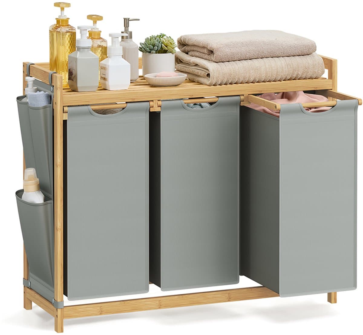 Wasmand – 3 Vakken – 3 x 50 L – 94 x 33 x 78 cm – Duifgrijs – Stijlvol en Praktisch — afbeelding 1
