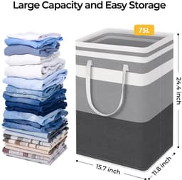 Wasmanden - Wasmand opvouwbaar - wassorteerder - wasmand 2 vakken - Katoen-linnen met waterdichte coating en metalen frame - voor veelzijdige opslagdoeleinden - met 4 opvouwbare kledinghangers - Verlengde handvatten — thumbnail 3