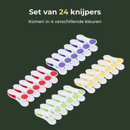 Gandria Wasknijpers 24 Stuks - Kunststof Wasknijpers - Set van 24 Plastic Knijpers - Wasrek Knijpers 10 Kg - 4 Kleuren — thumbnail 2