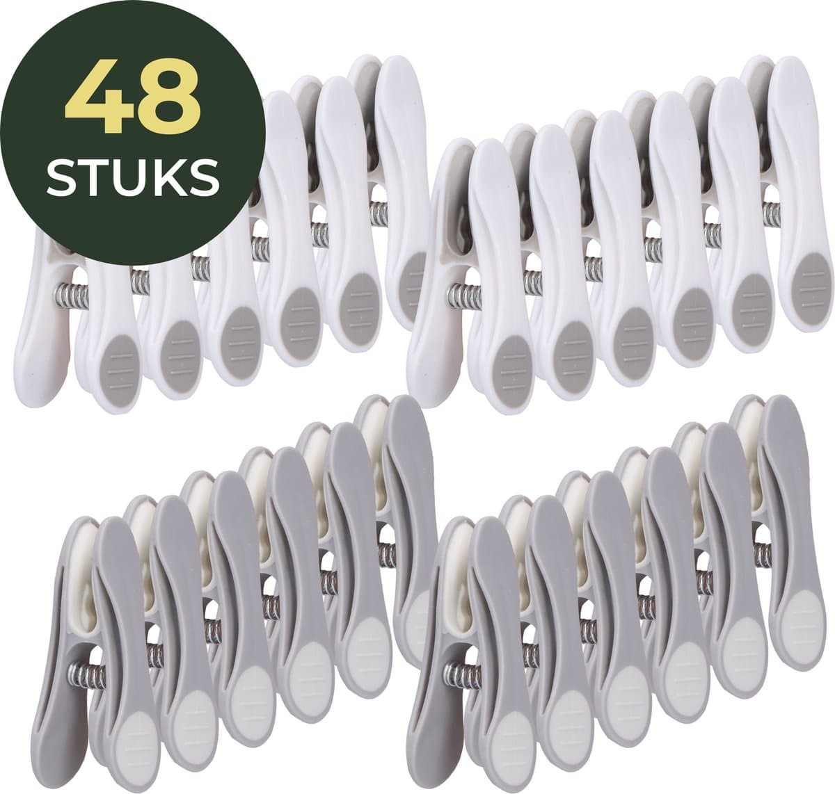 Gandria Wasknijpers 48 Stuks - Kunststof Wasknijpers - Set van 48 Plastic Knijpers - Wasrek Knijpers 10 Kg - Grijs/Wit en Wit/Grijs — afbeelding 1