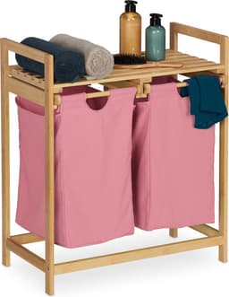 dubbele wasmand op poten - 2 waszakken - 30 liter - badkamer - slaapkamer — thumbnail 1