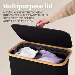 Hennez Wasmand Opbergmand 141L 2 Compartimenten met Deksel - 2 Zakjes Wasverzamelaar - Oxford Stof Rechthoekige Wasmand met Frame — thumbnail 3