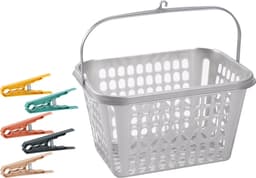 Wasknijper mandje/bakje - zilver - inclusief 48x wasknijpers - kunststof — thumbnail 1
