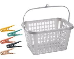 Wasknijper mandje/bakje - zilver - inclusief 48x wasknijpers - kunststof