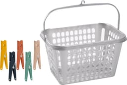 Wasknijper mandje/bakje - zilver - inclusief 48x wasknijpers - kunststof — thumbnail 1