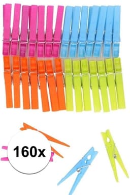 Wasknijpers - 160x stuks - gekleurde knijpers / wasspelden - Kunststof - wasgoed ophangen — thumbnail 5