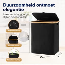 DARI. - Wasmand 3 vakken - Wassorteerder - 145L - met 3 uitneembare zakken - wasmand - zwart - knopen — thumbnail 2