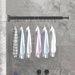 Intrekbaar Wanddroogrek voor Kleding met Handdoekhouder - Opvouwbaar Aluminium Droogrek voor Balkon, Badkamer en Terras — thumbnail 1