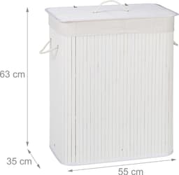 2x wasmand 2 vakken - bamboe wasbox wit - 95 liter - opvouwbaar - met deksel — thumbnail 5