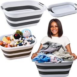 Mona - Opvouwbare Wasmand - 40L - Anti-slip Handvatten - Biało-szary — thumbnail 5