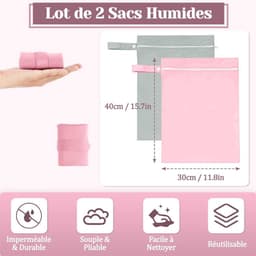 Waterdichte, opvouwbare reiswaszak 40 x 30 cm – set van 2 met rits en handvat, Geschikt voor natte kleding, zwemkleding, babyluiers, sport, strand, bagage en kinderen (grijs + roze) — thumbnail 2