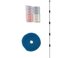 Waslijn Stand - Droogrek Buiten - Buiten Kleding Drogen - Hoogte Verstelbaar - 10m Touw 20 Clips - Zilver