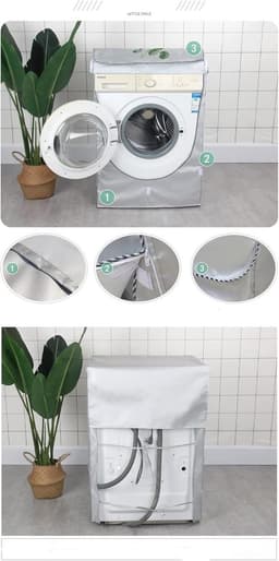Wasmachinehoes - Wasserdicht Stof UV-Bescherming - 1 Stuk 55x60x85 CM - Stoffrontlader Afdekking met Ritssluiting - Voor Wasmachine en Droger - Zilverkleurig — thumbnail 2