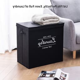Wasmand met Deksel, 2 Compartimenten, 2 Verwijderbare Zakjes, Vouwbare Wasmand met Handvatten, 118 L Volume, Grote Capaciteit, Zwarte Kleur, Ideaal voor Vuile Was en Organisatie — thumbnail 3