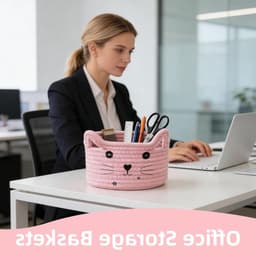 Opbergmand - Gevlochten Katoenen Touw - Kleine Gevlochten Mand - Opbergmand voor Baby Speelgoed - Speelgoedmanden - Opberging (Roze) — thumbnail 4