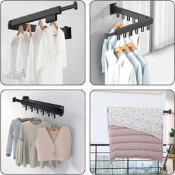 Opvouwbaar Wanddroogrek met Haakjes - Sterke Kledingdroger voor Binnen en Buiten, Ruimtebesparend Droogrek voor Balkon, Badkamer en Slaapkamer — thumbnail 3