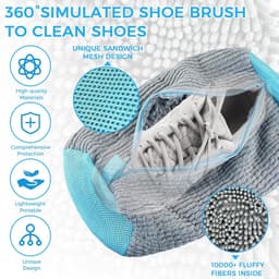 2 stuks schoenwasmachinetas, Waszakken voor de Wasmachine met Ritssluiting, pluche schoenenwaszak,360° reiniging van de tas,multifunctionele bescherming, voor sportschoenen, tennisschoenen (grijs) — thumbnail 2