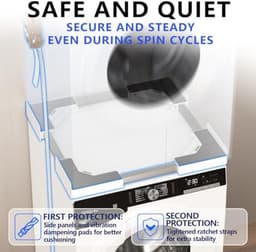 Universele stapelset voor wasmachine en droger, verstelbaar tussenbouwframe 45-68 cm, wit - Plaatsbesparende oplossing met trillingsdemping en bevestigingsriemen — thumbnail 3