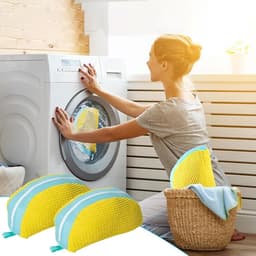 Set van 2 Waszakken voor Schoenen, Geschikt voor Wasmachine, Dubbele Rits en Vakken, 360° Reiniging, Herbruikbare Waszak voor Diverse Schoenen en Maten, Geel — thumbnail 3