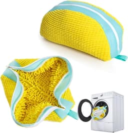 Set van 2 Waszakken voor Schoenen, Geschikt voor Wasmachine, Dubbele Rits en Vakken, 360° Reiniging, Herbruikbare Waszak voor Diverse Schoenen en Maten, Geel — thumbnail 1