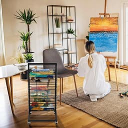 Functioneel foto droogrek met 18 verwijderbare planken en slotbare wielen voor kunst en afdrukken — thumbnail 5