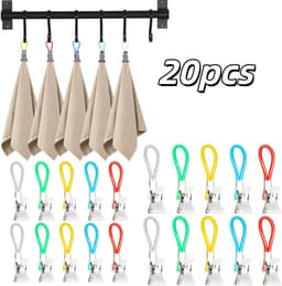 20 stuks metalen handdoekclips - gekleurd plastic touw - badkamerclips - keukenclips - met ophangringen -15*20*50mm- geschikt voor gebruik in badkamers, keukens, kamers, enz. - geel, rood, blauw, groen, wit — thumbnail 1