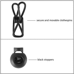 Allecto - Portable Clothesline - Reis kledinglijn - Windproof en stretchable - Zwart 2-pack - Drooglijn met wasknijpers - Geschikt voor camping en .. — thumbnail 3