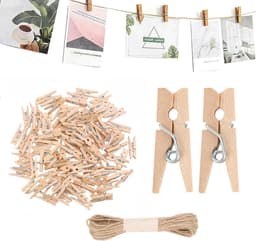 Mini Wasknijpers Set - Houten Clips Touw - Foto Decoratie DIY - Natuurlijk Hout Jute - 100 Stuks 30MM - Natuurlijk — thumbnail 1