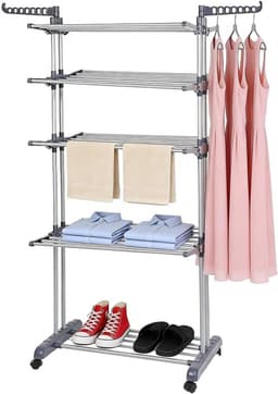 Droogrek voor binnen - Opvouwbare droogtoren - Kleding snel drogen - Inklapbare voeten - 75 x 64 x 170 cm — thumbnail 5