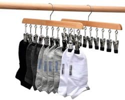 2 stuks sokkendroger, wasrek van hout, winddicht droogrek met 10 clips voor sokken, ondergoed, muts, sjaal, handdoeken, schoeninlegzolen
