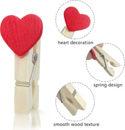 Mini Houten Knijpers - Decoratieve Clips - Foto's Ophangen - Hartvormig Design - 10 Stuks - Rood — thumbnail 3
