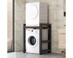 Wasmachine Opbergrek - Wasmachine Kast Organizer - Ruimte Besparen - 300kg Draagvermogen - 75x65x105 cm - Zwart met Houtkleur