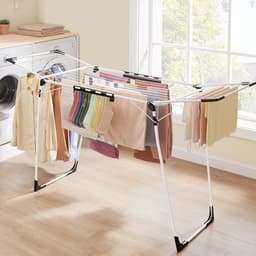 Kledingdroogrek Opvouwbaar Ruimtebesparend Groot Droogoppervlak Voor Kleding Stevig Duurzaam Metalen Frame Gemakkelijk Te Gebruiken En Schoon Te Maken Geschikt Voor Binnen, Balkon, Badkamer, Tuin 56,5x173x96,5cm Wit — thumbnail 4