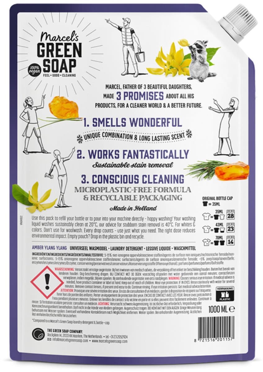 Marcel's Green Soap Wasmiddel Amber & Ylang Ylang Navulling 1000 ml — afbeelding 1