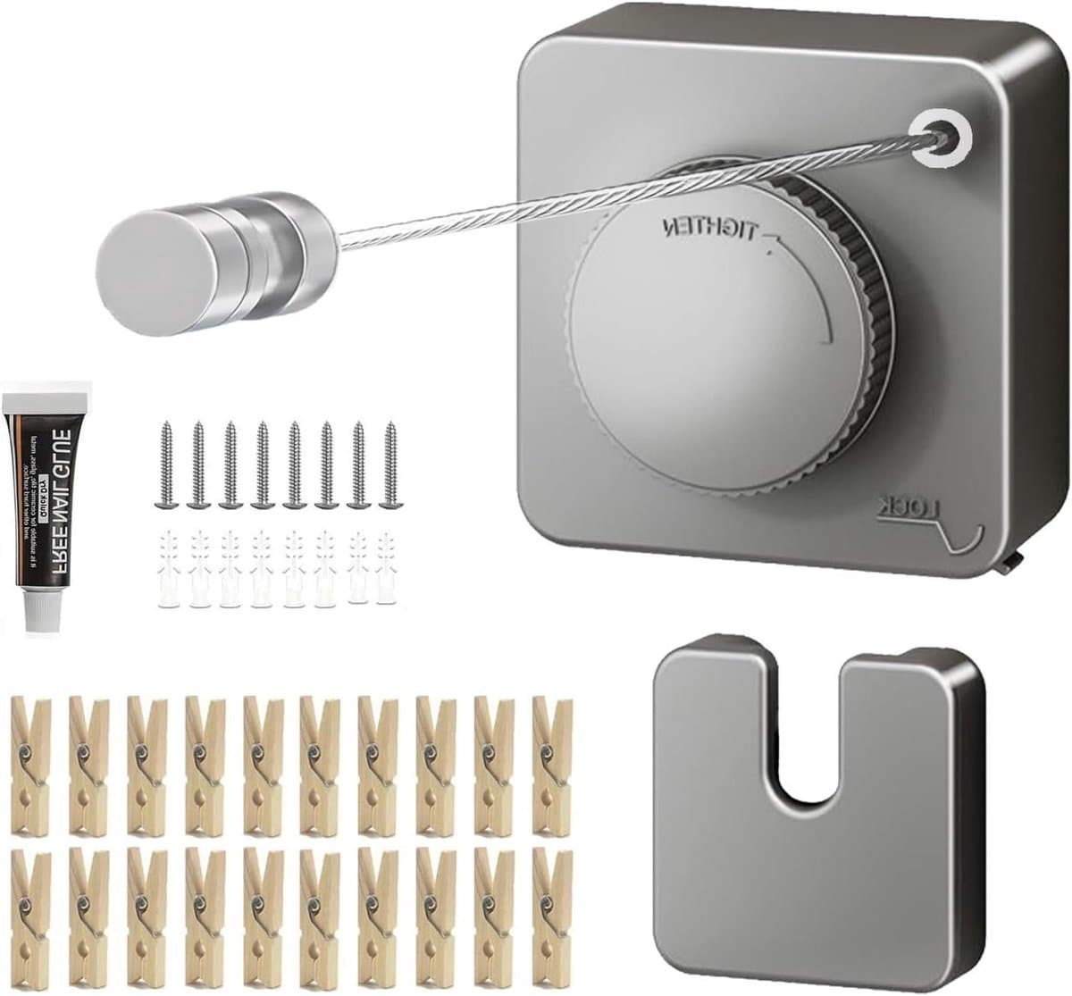 Uittrekbare Waslijn - Wand Waslijn - Kleding Drogen - Sterke Belastbaarheid - 51 Meter - Grijs — afbeelding 1