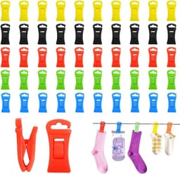 Sokkenklemmen Set - Wasknijpers Haken - Sokken Sorteren - Wasmachine Droger Bestendig - 50 Stuks - Meerkleurig — thumbnail 1