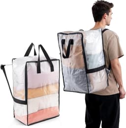 Verticale Verhuiszakken met Sterke Handvatten en Ritsen voor Kledingopslag, Waszakken en Reizen - 2 Stuks Transparant — thumbnail 1