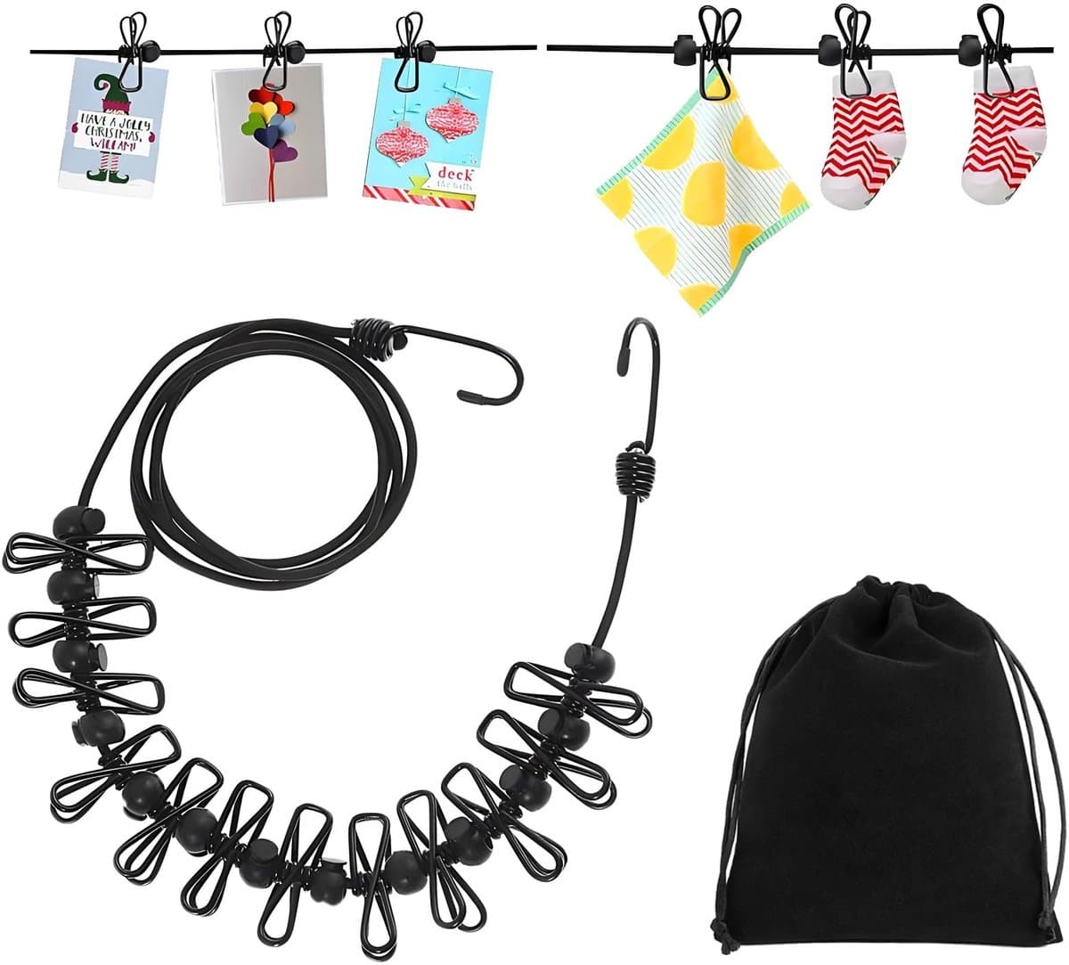 Dailygoods- Waslijn Draagbaar - Oprolbaar - Elastisch - 12 Klemmen - Uittrekbaar 180/360 cm - Lichtgewicht en Compact - Reiswaslijn — afbeelding 1