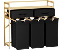 Dailygoods - Wasmand 3 Vakken - 120L Wasverzamelaar met Plank en 2 Laden