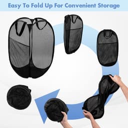2-stuks Opvouwbare wasmand van gaas - Opvouwbare wasmand - Pop-up wasmand - Kledingmand - Wasmand - Met stevig handvat en zijvakken - 30*30*46 cm - Geschikt voor thuis, studentenkamers, slaapkamers, op reis, enz. - Zwart — thumbnail 4