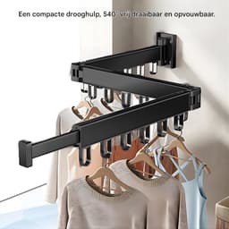 Waslijn – Voor dekbedden en kleding – Inklapbare en uittrekbare aluminium droogstang, telescopisch, geen boorinstallatie nodig – Zwart — thumbnail 3