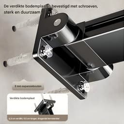 Waslijn – Voor dekbedden en kleding – Inklapbare en uittrekbare aluminium droogstang, telescopisch, geen boorinstallatie nodig – Zwart — thumbnail 4