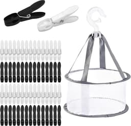 Wasknijpers met Mandje - Kledingklemmen Set - Kleding Drogen - Antislip en Windbestendig - 60 stuks - Zwart Wit — thumbnail 1
