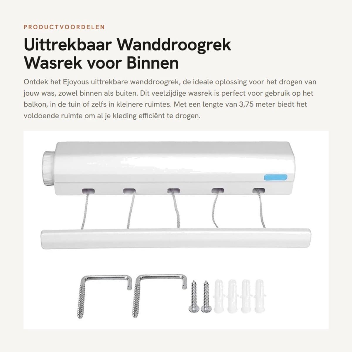 Dailygoods- Wanddroogrek Uittrekbaar 3,75 m - Wasrek Voor Binnen - Droogrek Voor Balkon - Flexibel Gebruik - 5 Lagen - Volledige Bescherming — afbeelding 1