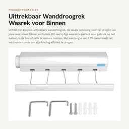 Dailygoods- Wanddroogrek Uittrekbaar 3,75 m - Wasrek Voor Binnen - Droogrek Voor Balkon - Flexibel Gebruik - 5 Lagen - Volledige Bescherming — thumbnail 1