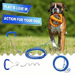 Grondanker Hond - Hondenlijn Grond - Buiten Spelen - Spiraalvast - 3 Meter - Blauw — thumbnail 3