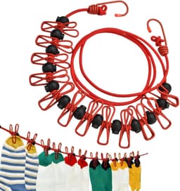 Waslijn met Clips - Drooglijn Outdoor - Kleding Drogen - Winddicht Antislip - Tot 3.7 Meter - Rood — thumbnail 1